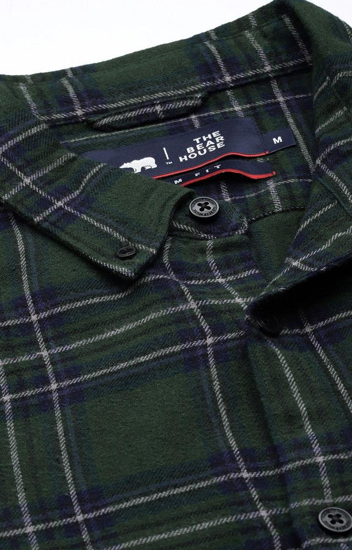 Men's Green Cotton Checked Casual Shirt