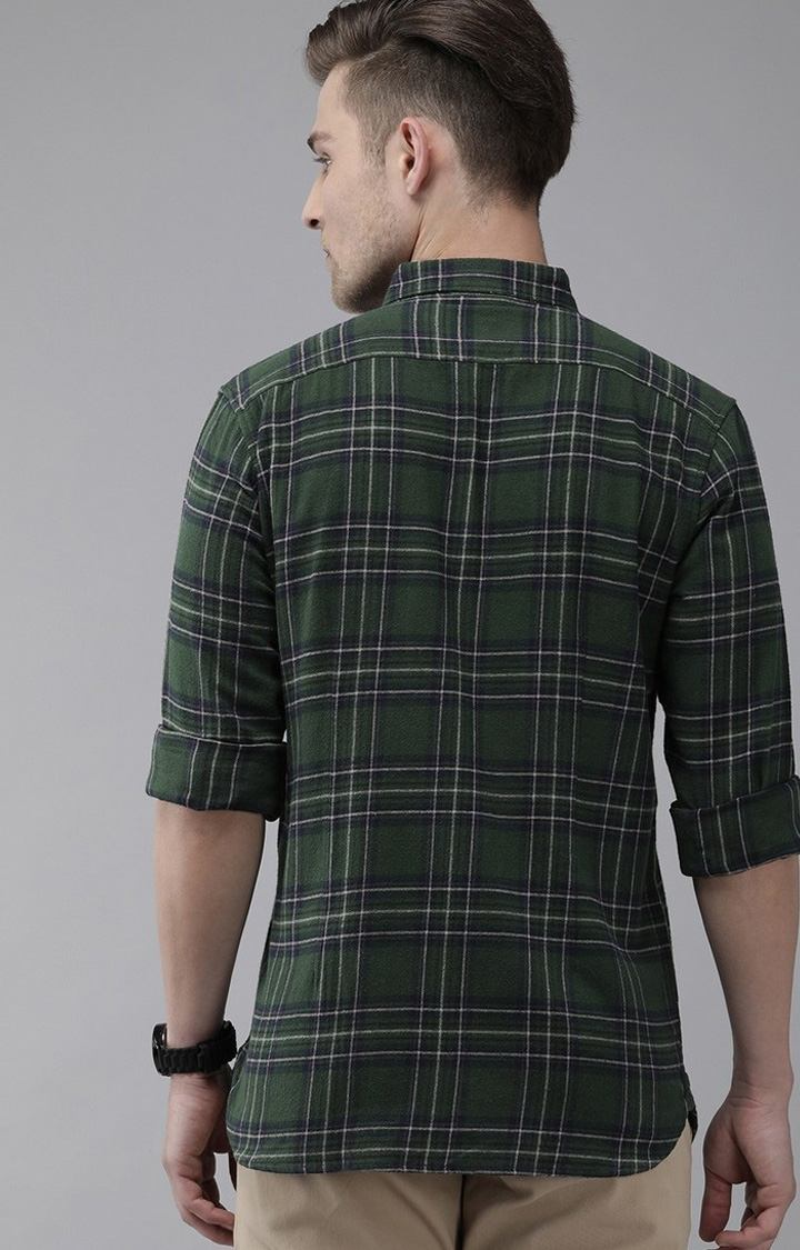 Men's Green Cotton Checked Casual Shirt