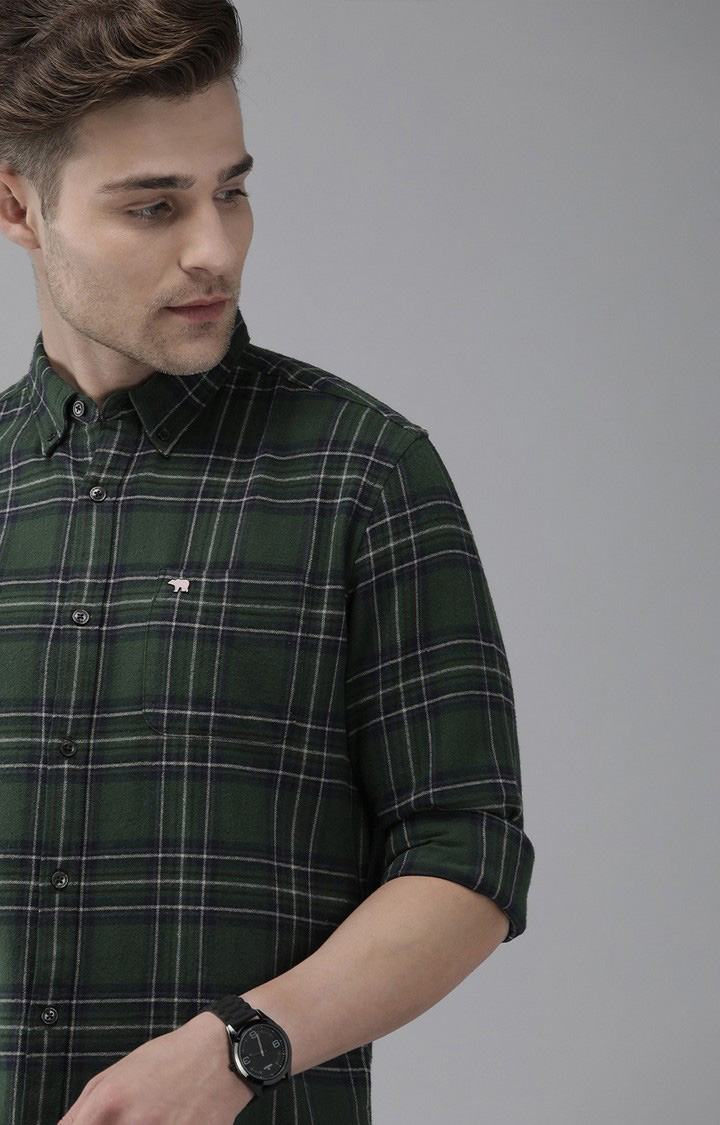 Men's Green Cotton Checked Casual Shirt