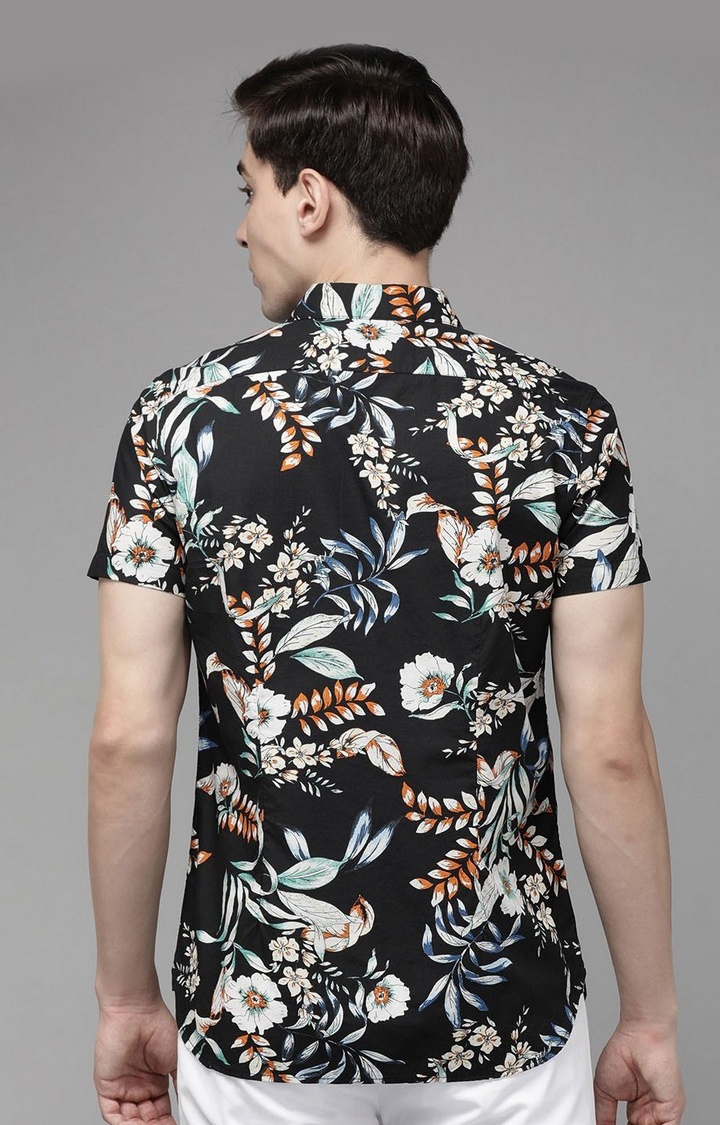The Bear House | Men's Black Cotton Floral Casual Shirt 3