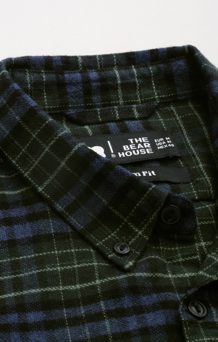 Men's Green Cotton Checked Casual Shirt