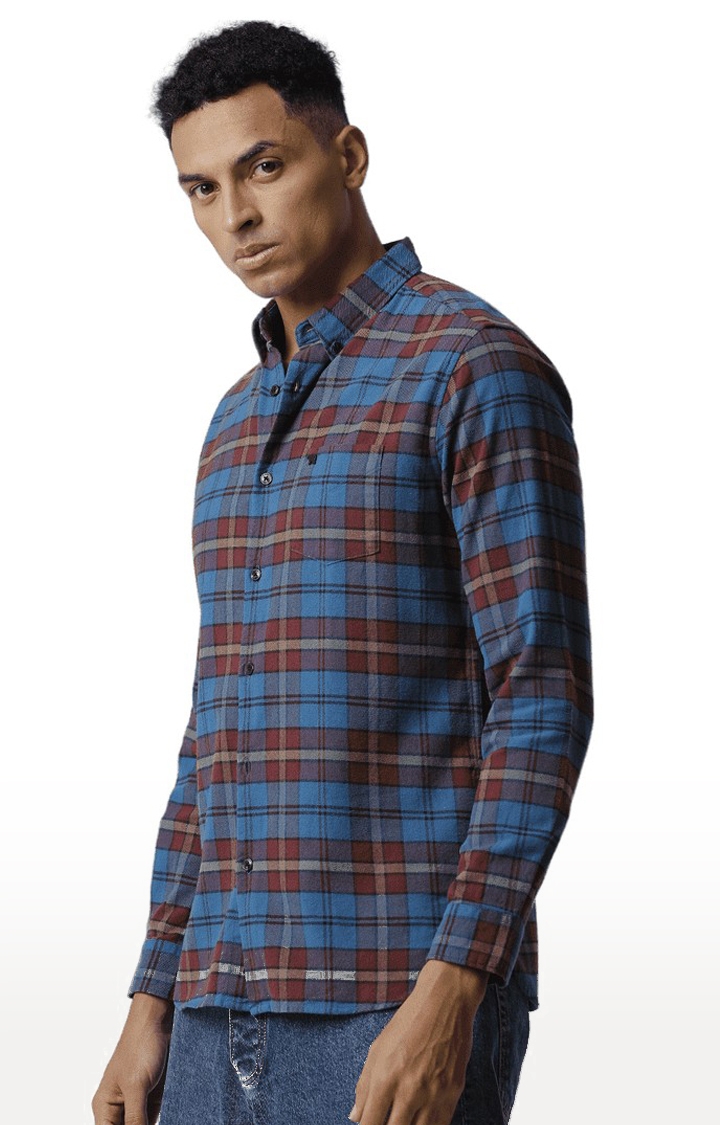 The Bear House | Men's Blue Cotton Checked Casual Shirt 2