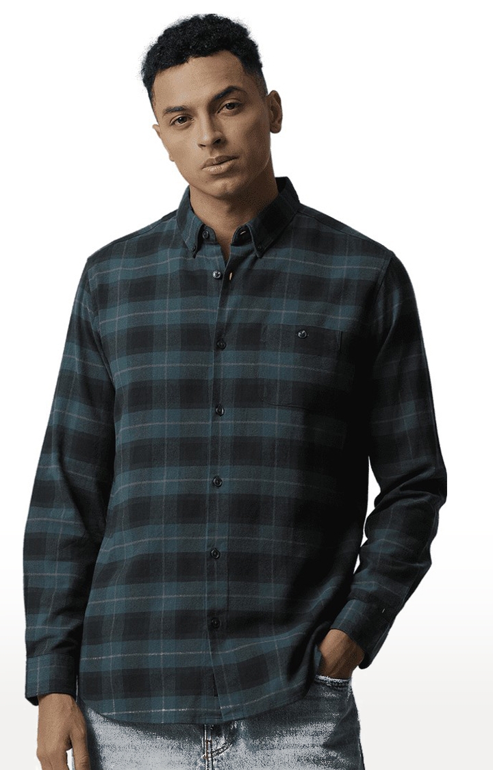The Bear House | Men's Green Cotton Checked Casual Shirt 0