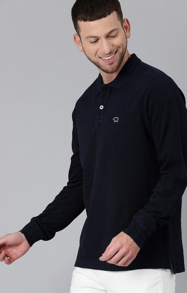 The Bear House | Men's Blue Cotton Solid Polo T-shirt 2