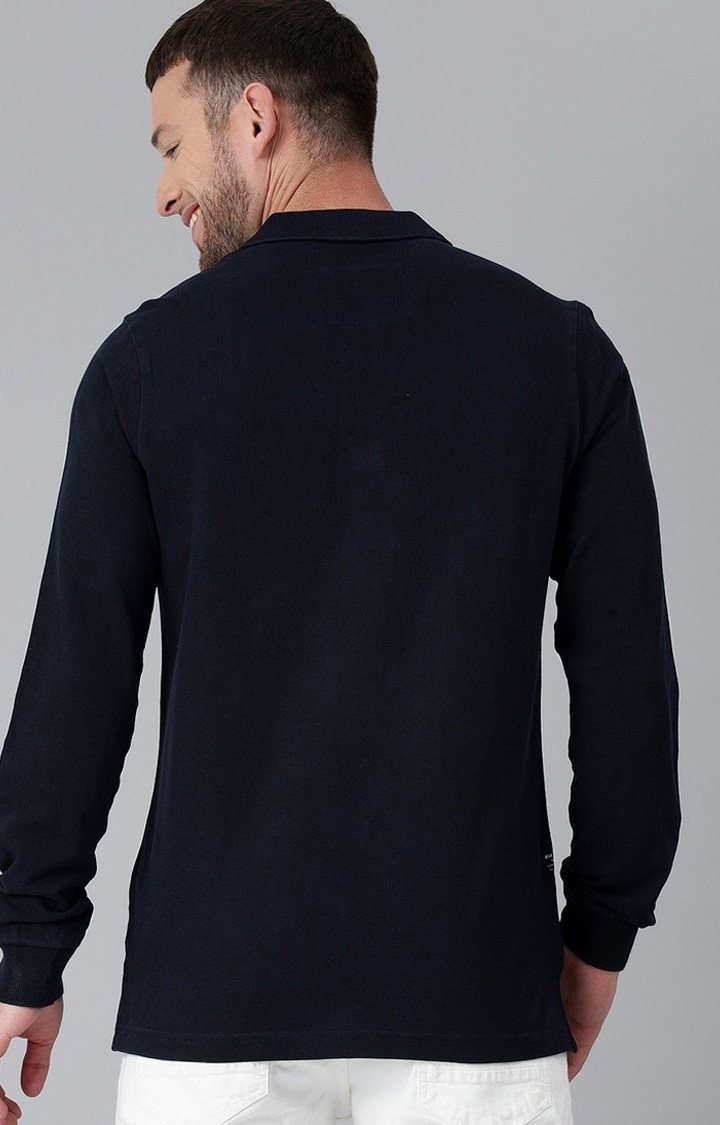 The Bear House | Men's Blue Cotton Solid Polo T-shirt 3