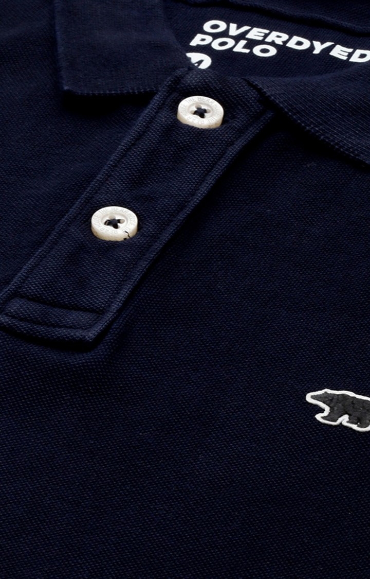 The Bear House | Men's Blue Cotton Solid Polo T-shirt 4