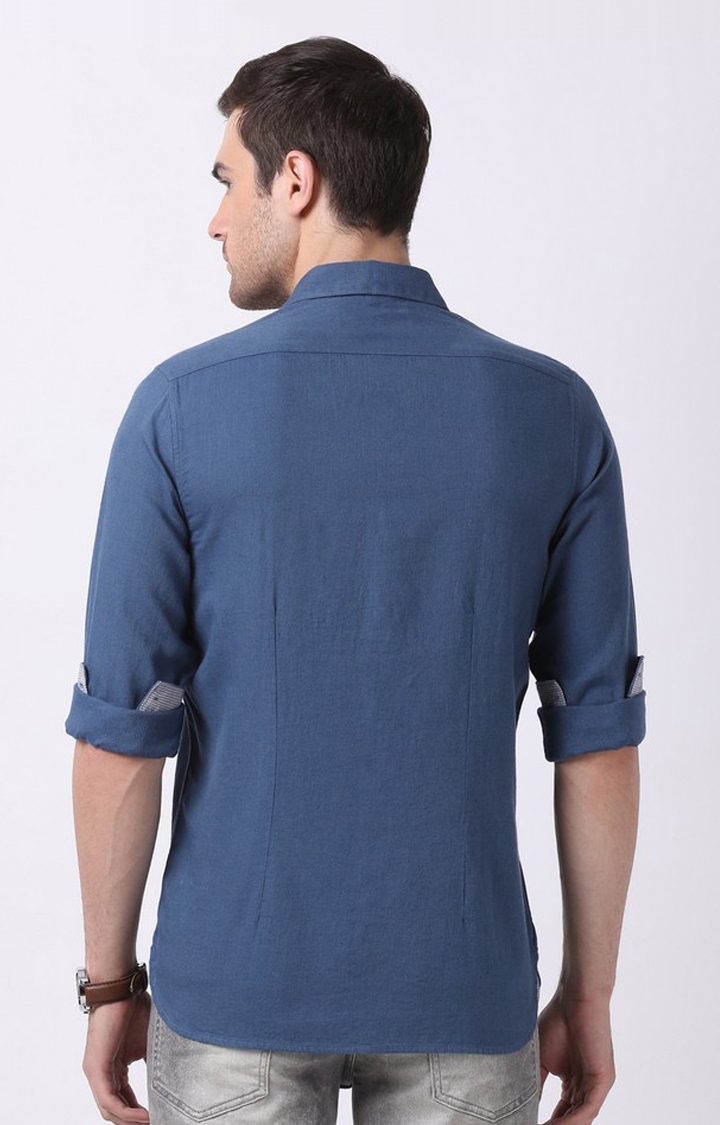 The Bear House | Men's Blue Cotton Solid Casual Shirt 3