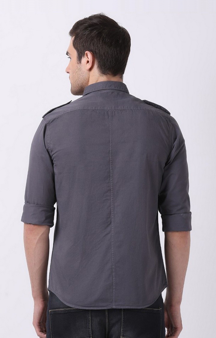 The Bear House | Men's Grey Cotton Solid Casual Shirt 3