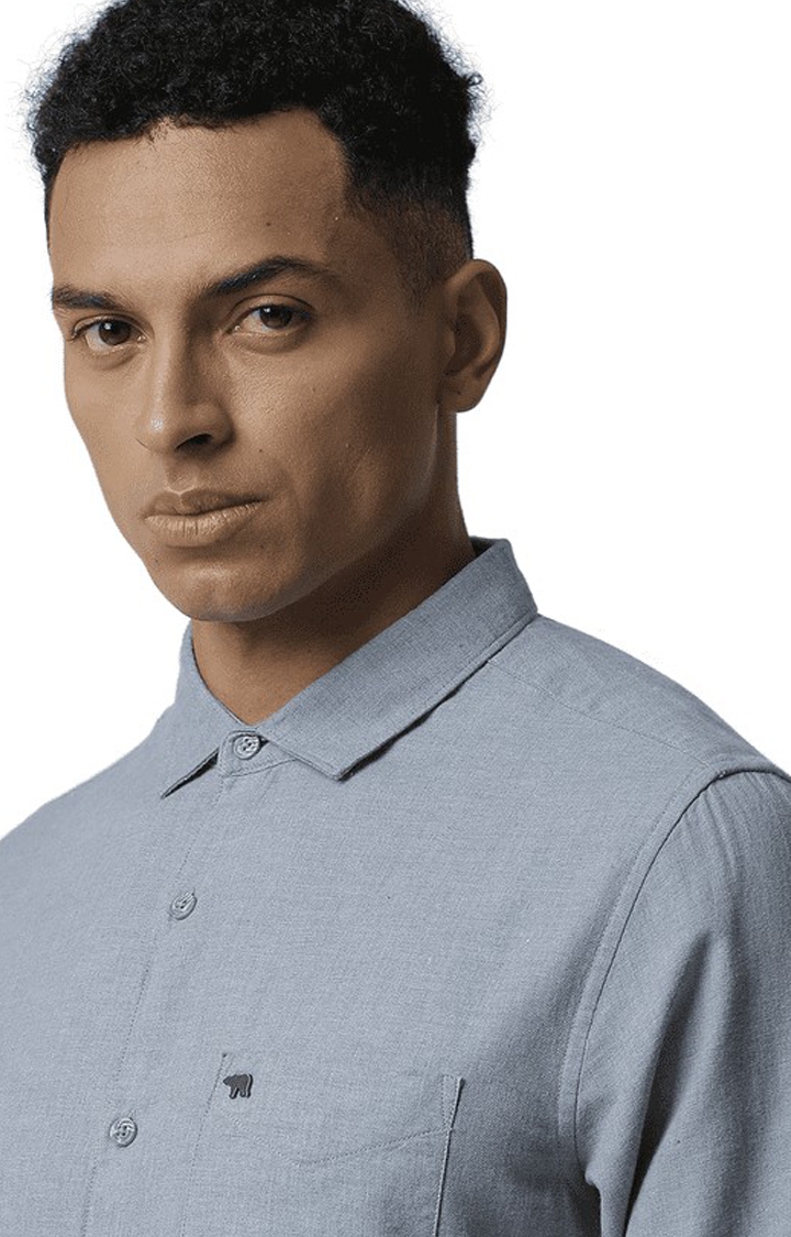 The Bear House | Men's Blue Cotton Solid Casual Shirt 4
