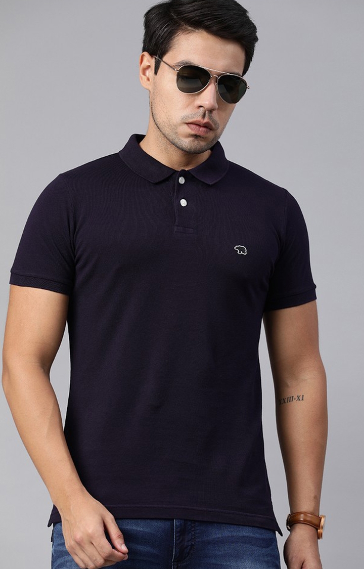 The Bear House | Men's Purple Cotton Solid Polo T-shirt 0