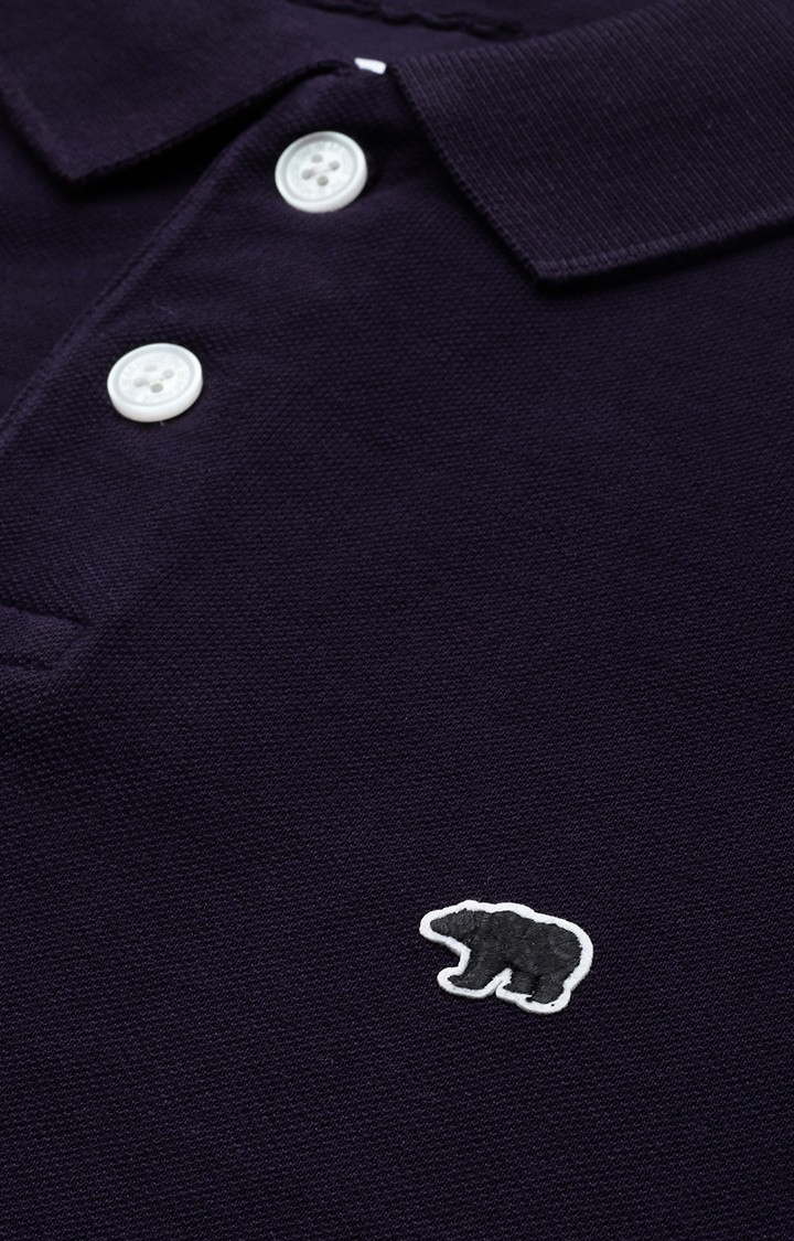 The Bear House | Men's Purple Cotton Solid Polo T-shirt 4