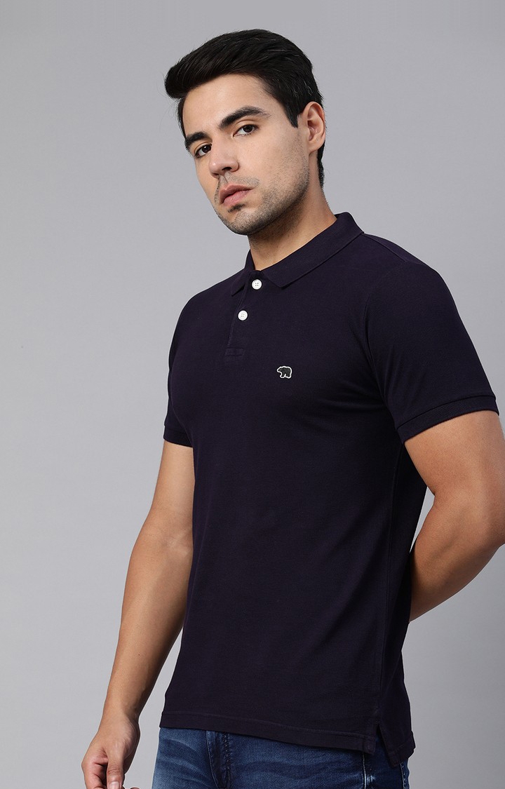 The Bear House | Men's Purple Cotton Solid Polo T-shirt 2
