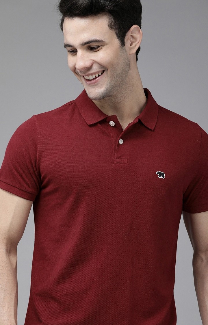 Men's Maroon Cotton Solid Polo T-shirt