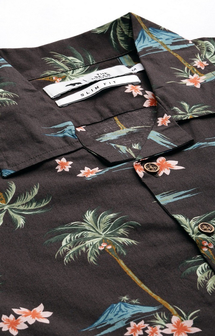 The Bear House | Men's Brown Cotton Floral Casual Shirt 4