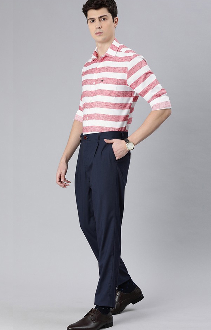 The Bear House | Men's Red Cotton Striped Formal Shirt 1