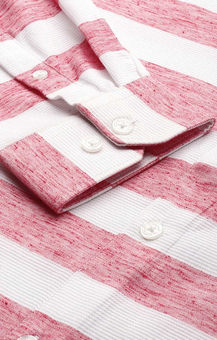 The Bear House | Men's Red Cotton Striped Formal Shirt 5