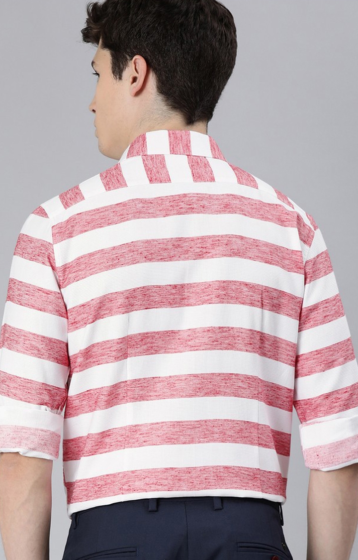 The Bear House | Men's Red Cotton Striped Formal Shirt 3