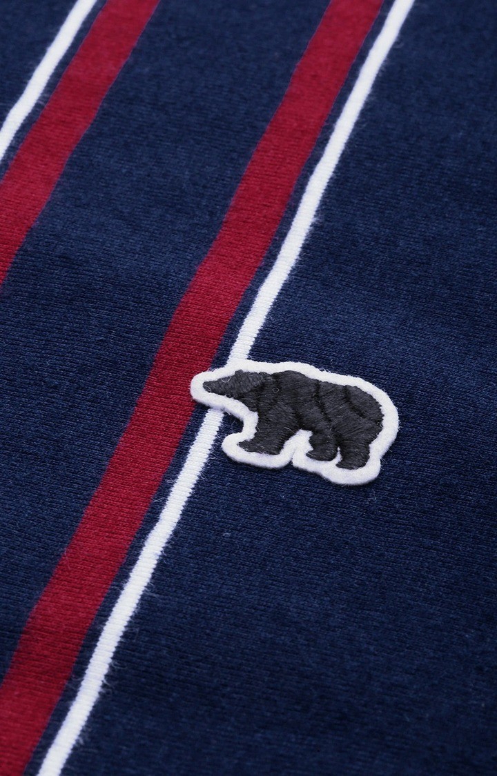 The Bear House | Men's Blue Cotton Striped Polo T-shirt 3