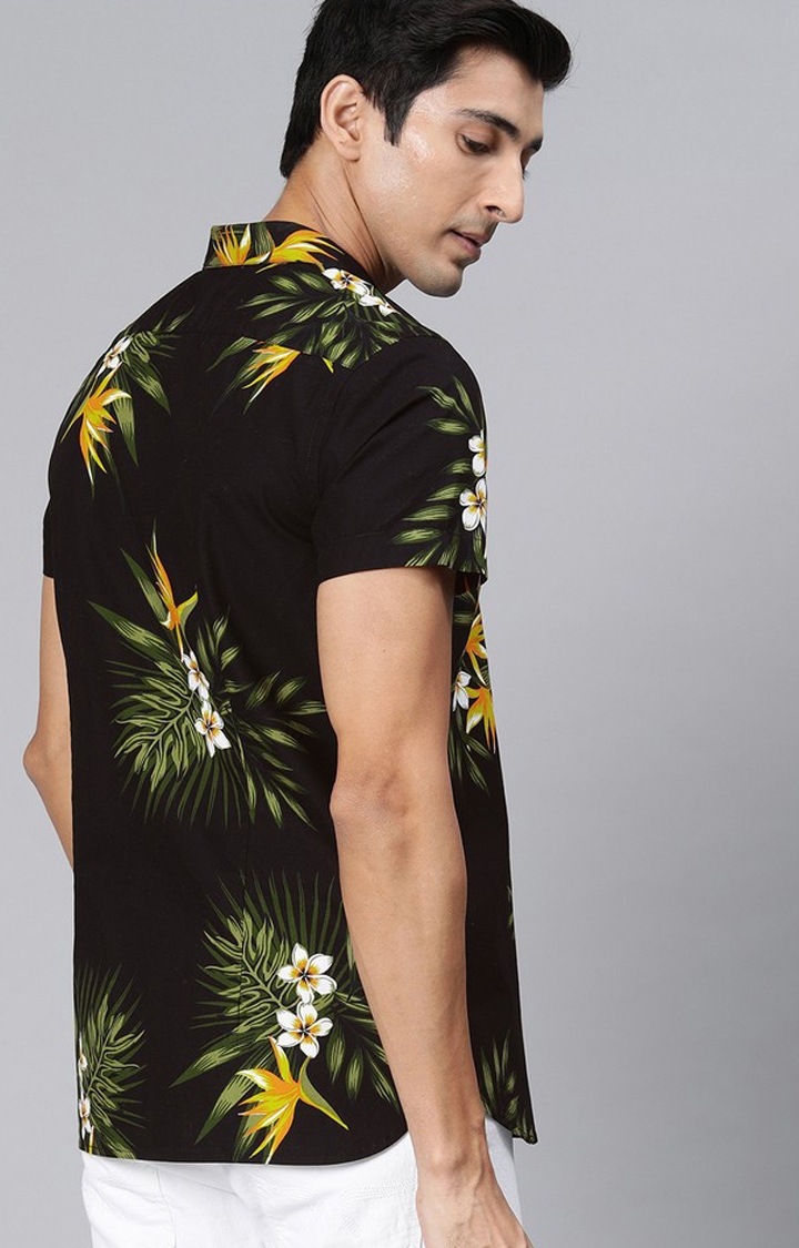 The Bear House | Men's Black Cotton Floral Casual Shirt 2