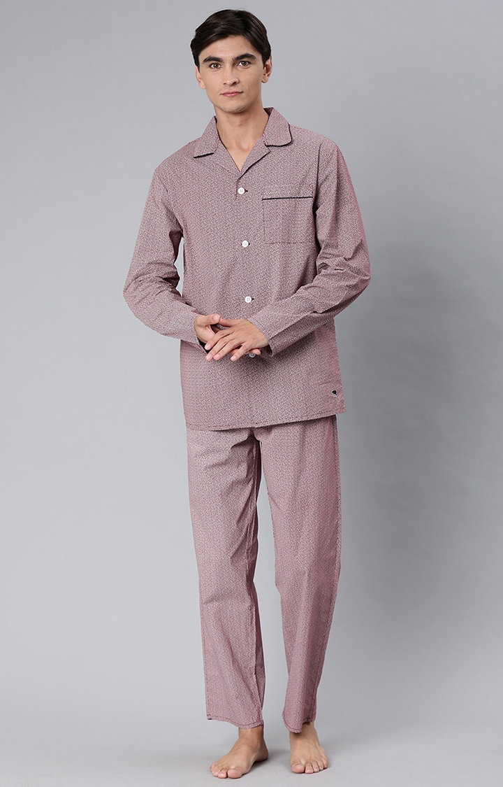 The Bear House | Men's Brown Printed Night-Suit 0
