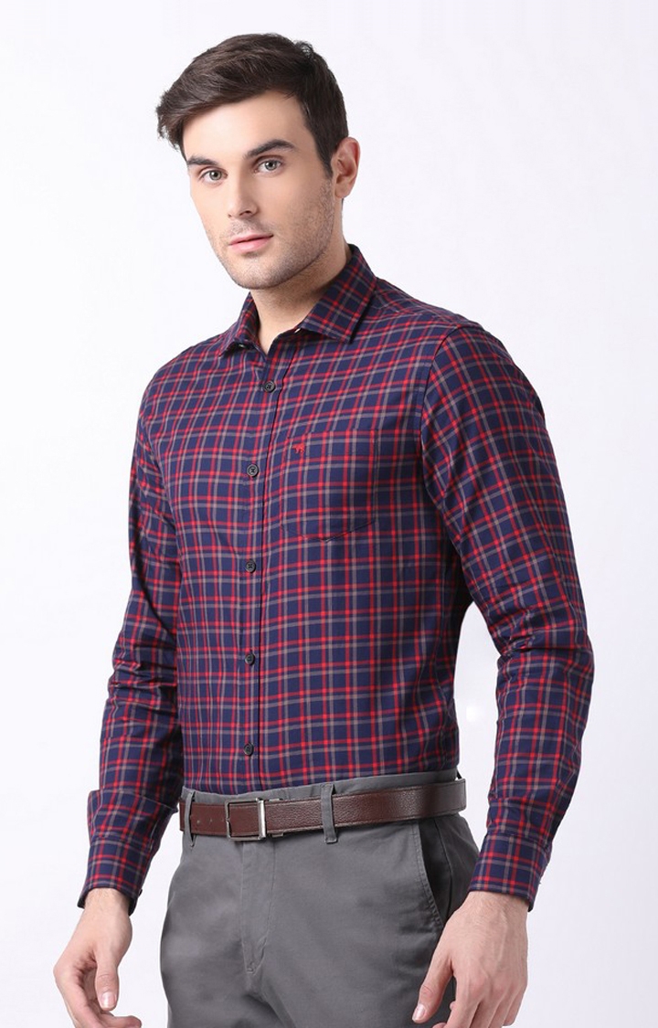 The Bear House | Men's Blue Cotton Checked Formal Shirt 2