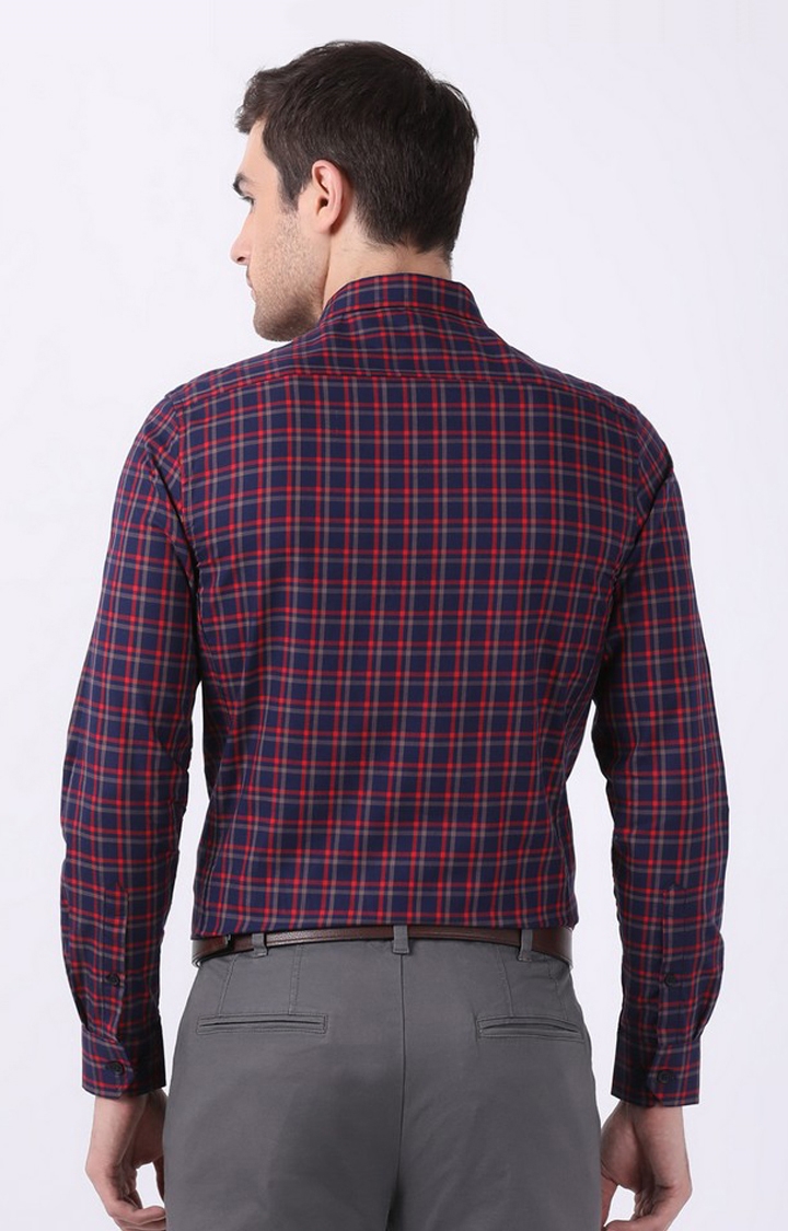 The Bear House | Men's Blue Cotton Checked Formal Shirt 3