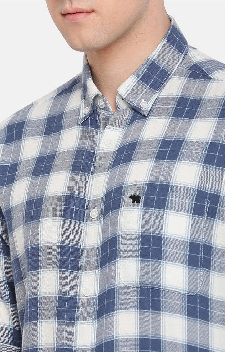 The Bear House | Men's Blue Cotton Checked Casual Shirt 4