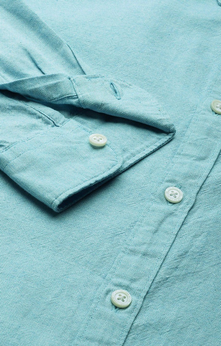 The Bear House | Men's Blue Cotton Solid Casual Shirt 4