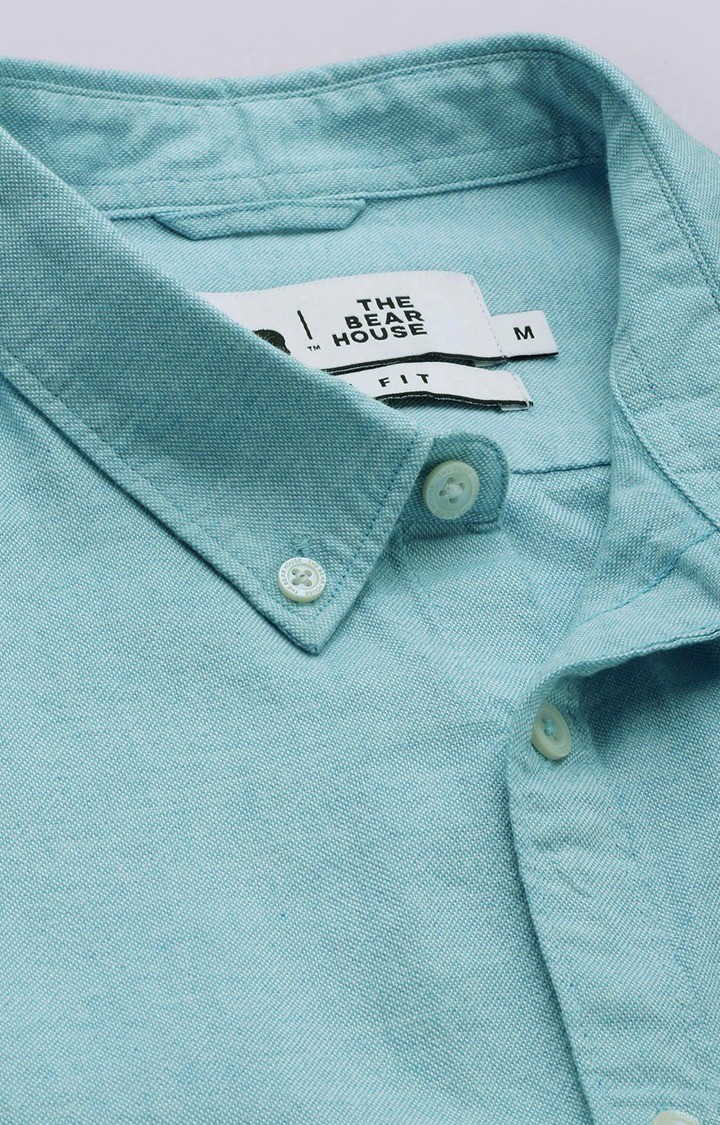 The Bear House | Men's Blue Cotton Solid Casual Shirt 3