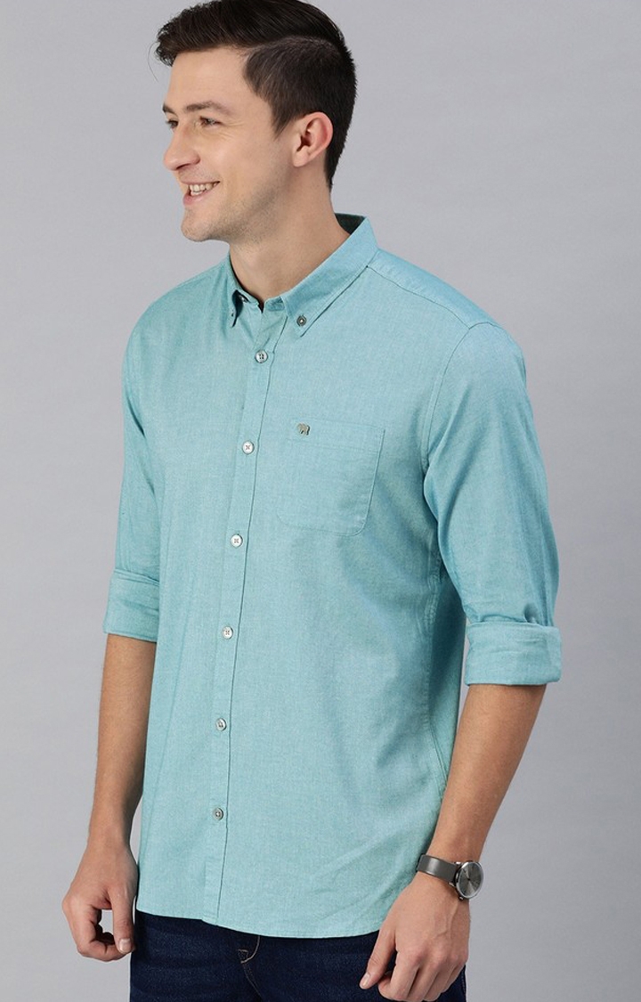 The Bear House | Men's Blue Cotton Solid Casual Shirt 0
