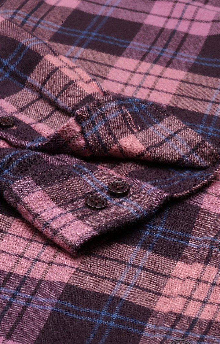 Men's Pink Cotton Checked Casual Shirt