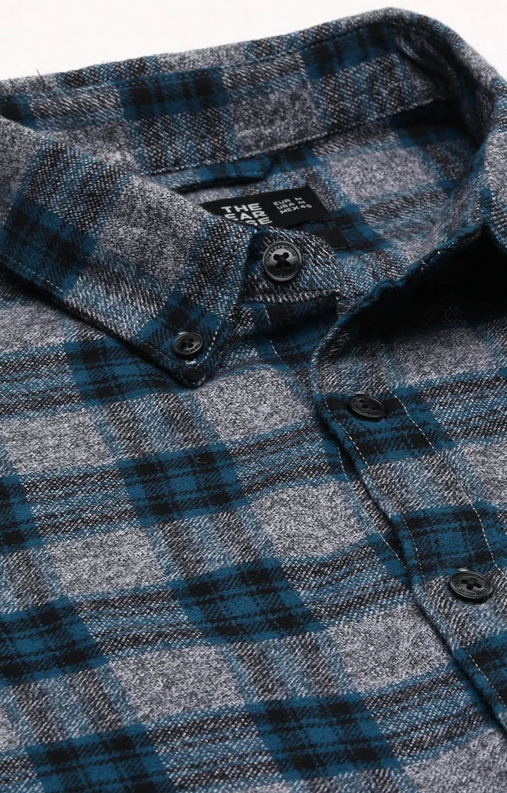 The Bear House | Men's Grey Cotton Checked Casual Shirt 4