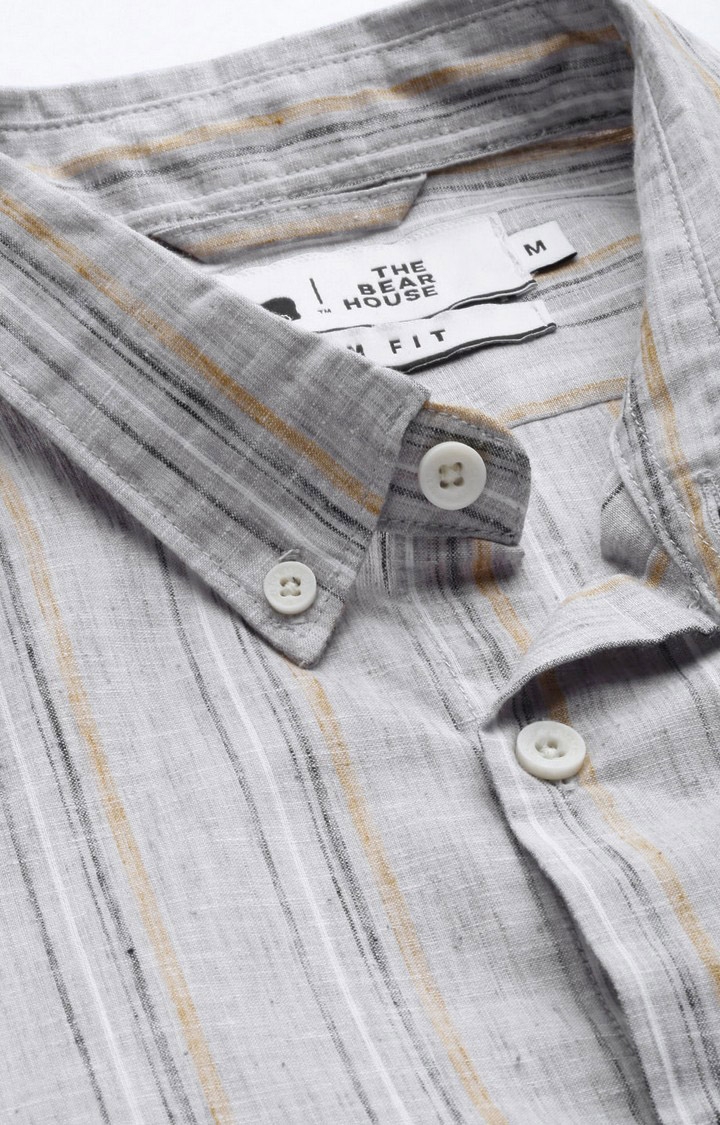The Bear House | Men's Grey Cotton Checked Casual Shirt 4