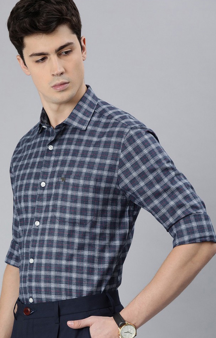 The Bear House | Men's Blue Cotton Checked Formal Shirt 2