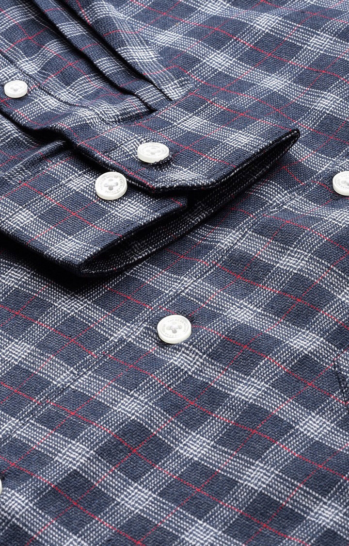 The Bear House | Men's Blue Cotton Checked Formal Shirt 5