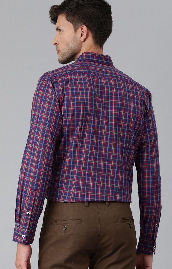 The Bear House | Men's Red and Navy Blue Cotton Checked Formal Shirt 2