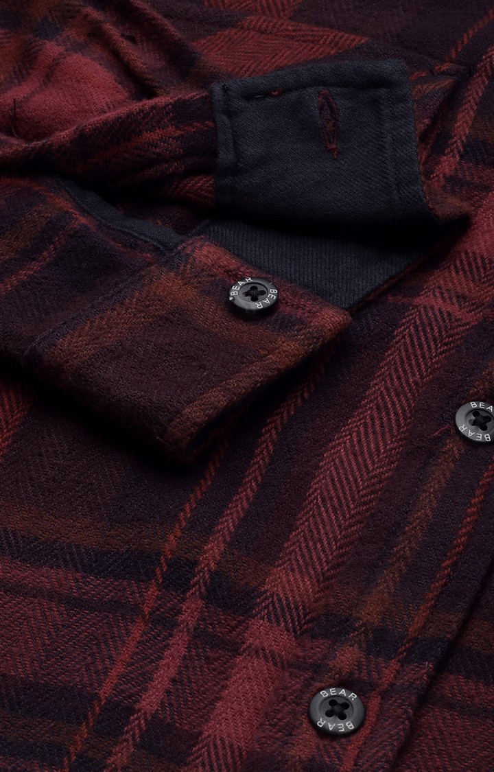 The Bear House | Men's Maroon Cotton Checked Casual Shirt 5
