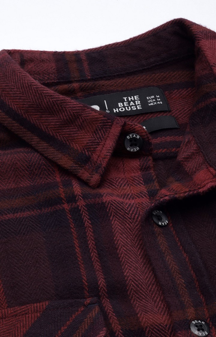 The Bear House | Men's Maroon Cotton Checked Casual Shirt 4