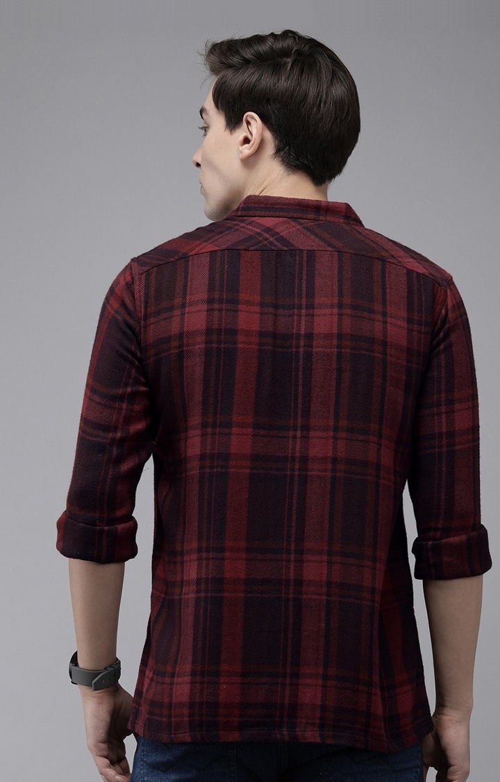 The Bear House | Men's Maroon Cotton Checked Casual Shirt 3