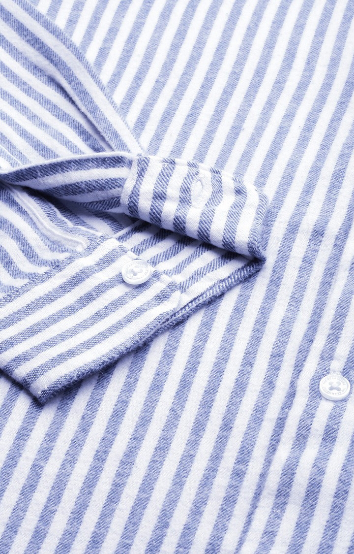 The Bear House | Men's Blue Cotton Striped Casual Shirt 4