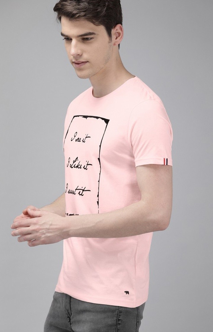 The Bear House | Men's Pink Cotton Typographic T-shirt 2
