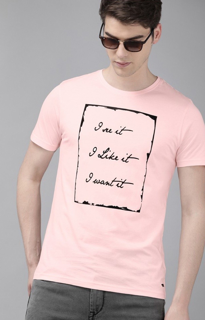 The Bear House | Men's Pink Cotton Typographic T-shirt 0