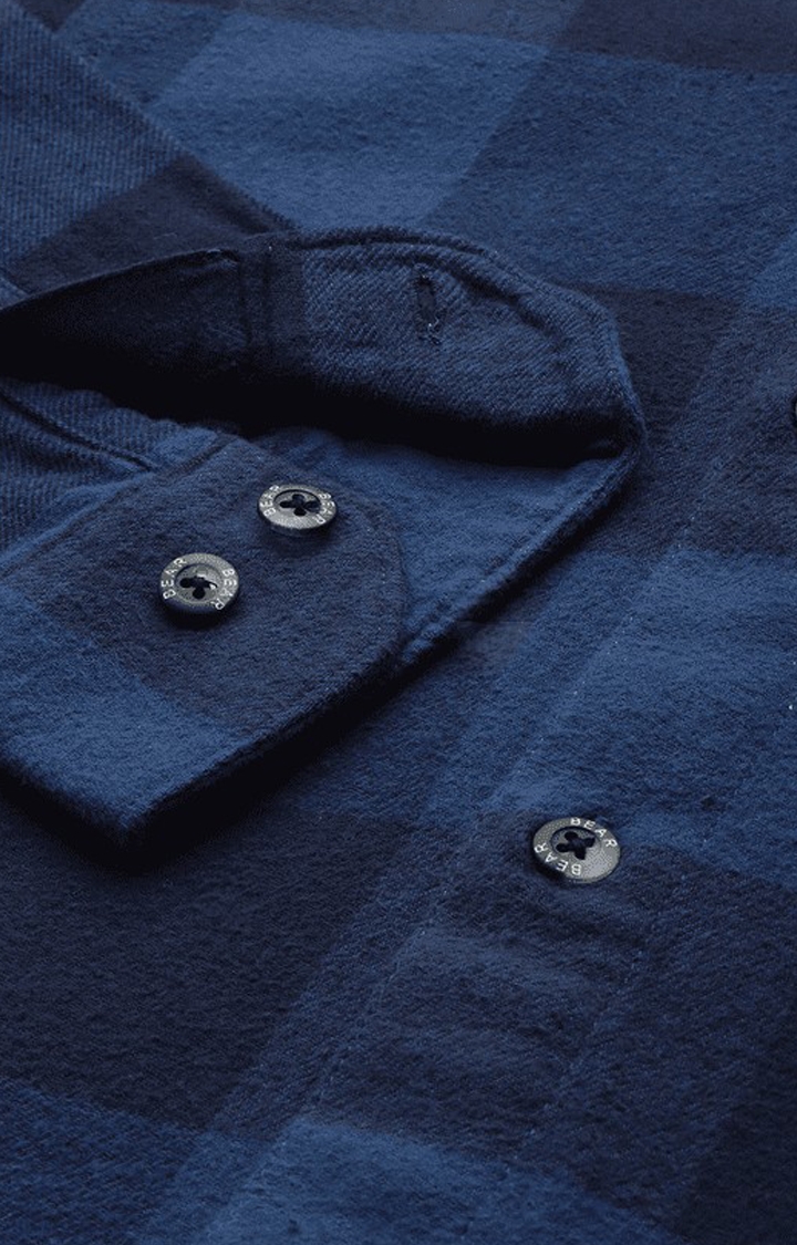 The Bear House | Men's Navy Cotton Checked Casual Shirt 5