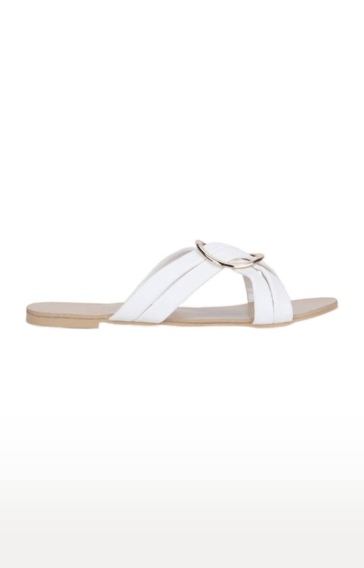 Truffle Collection | Women's White Synthetic Solid Flat Slip-ons 1