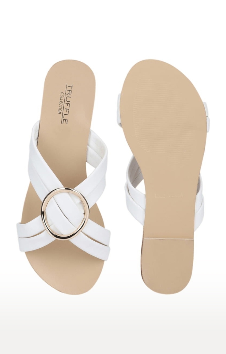 Truffle Collection | Women's White Synthetic Solid Flat Slip-ons 3