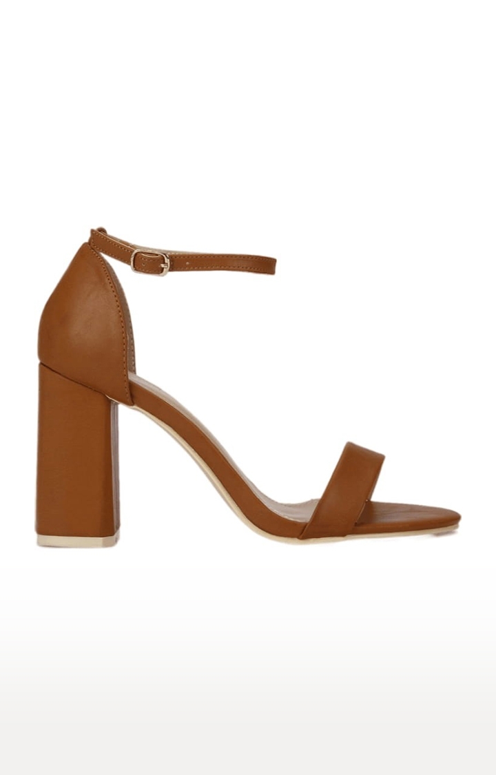 Truffle Collection | Women's Brown Synthetic Solid Buckle Block Heels 1