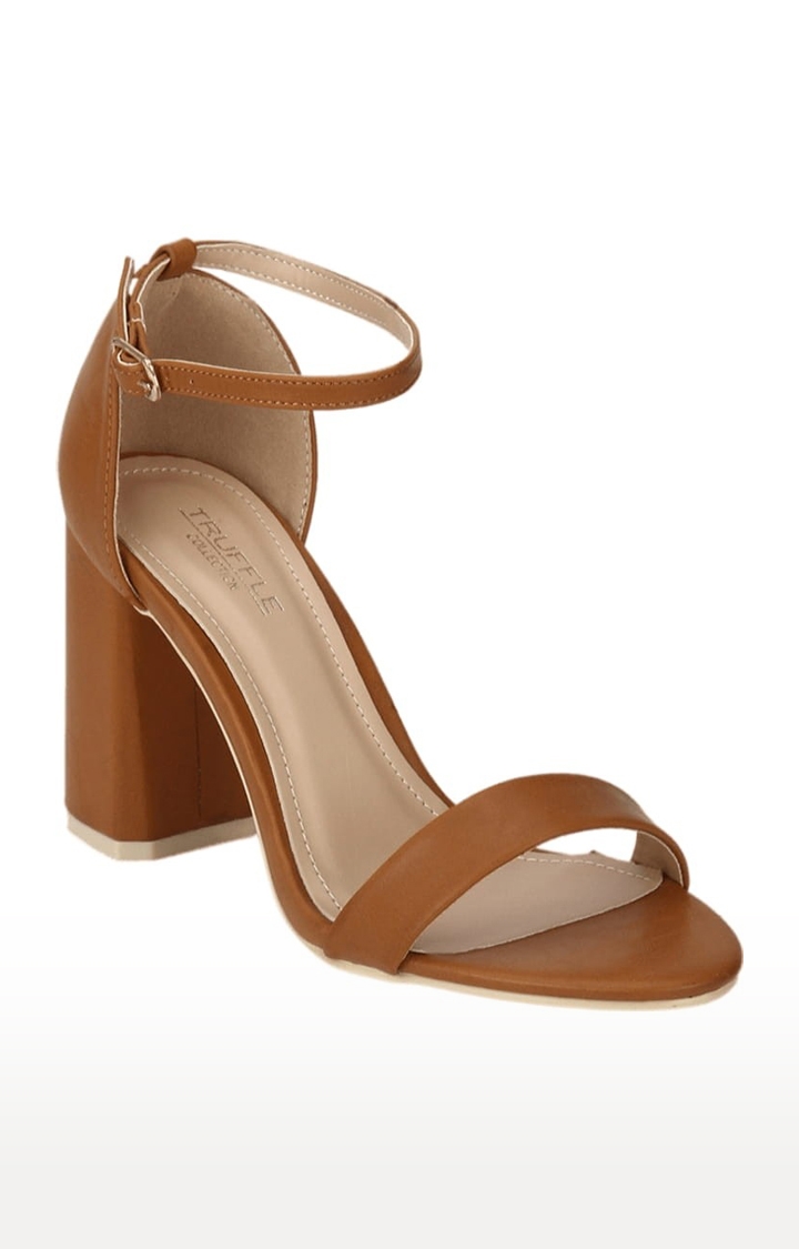 Truffle Collection | Women's Brown Synthetic Solid Buckle Block Heels 0