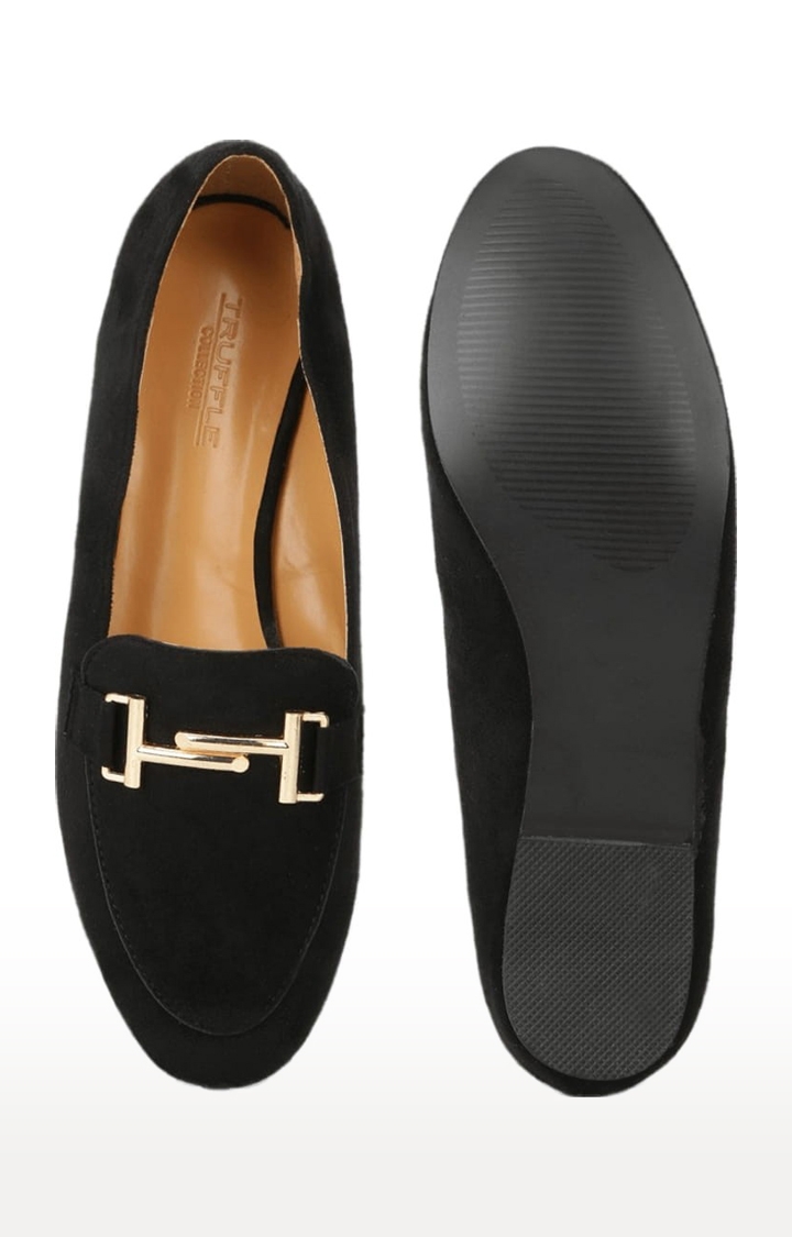 Truffle Collection | Women's Black Synthetic Solid Slip On Loafers 3