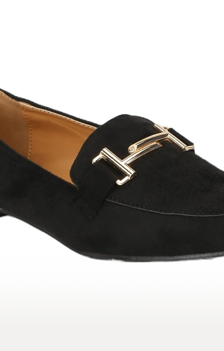 Truffle Collection | Women's Black Synthetic Solid Slip On Loafers 4