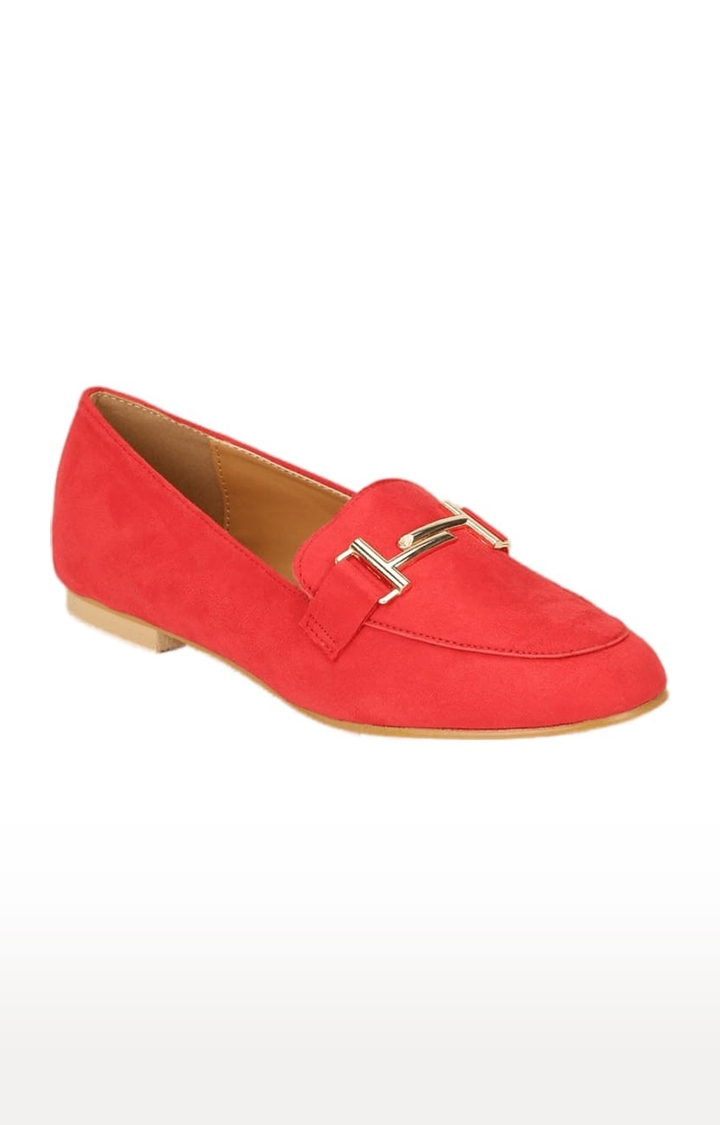 Truffle Collection | Women's Red Synthetic Solid Slip On Loafers 0